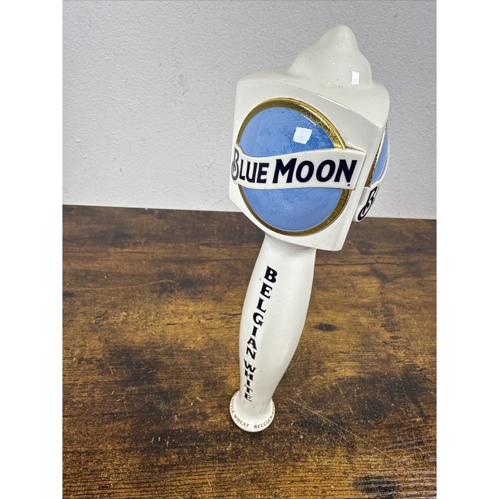 Blue Moon Belgian White Tap Handle 3‑Sided Porcelain 10" Tall Chipped Breweriana